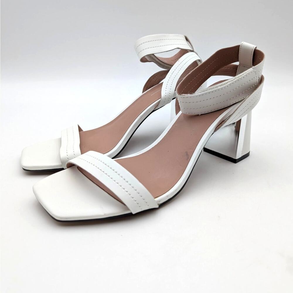 Linea Paolo Eden Block Heel Leather Sandals Women's White Size US7.5M EU38